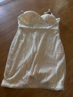 White Sequin Mini Dress with Built-In Bra size L