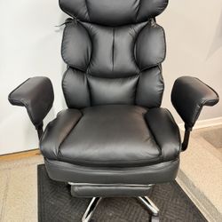 Brand New Black Vegan Leather Tall Back Big & Tall Executive Office Chair w/Slide Out Footrest