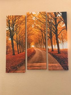 Autumn Forest Road Triptych Canvas Wall Art