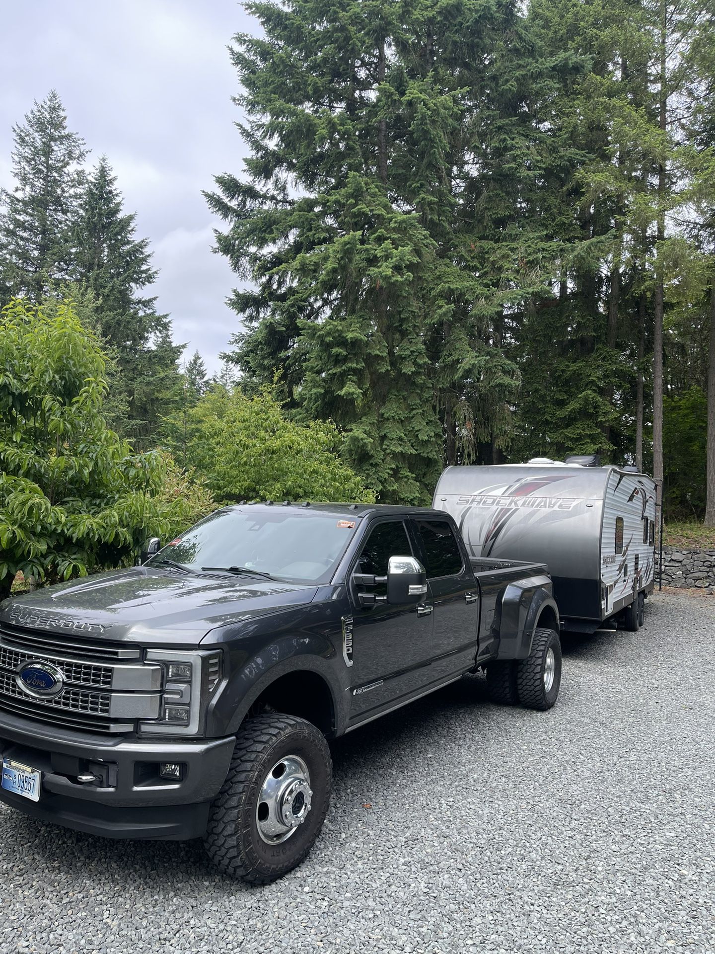 2017 F-350 Platinum Dually, 2017 30’ Forest River Shockwave Toyhauler Combo Package
