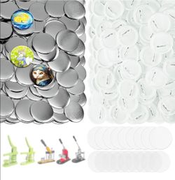 200 Sets 2.25 Inch Button Maker Supplies, 58mm Round Badge Parts with Metal Covers, Plastic Pin Backs, Clear Film & Blank Paper.