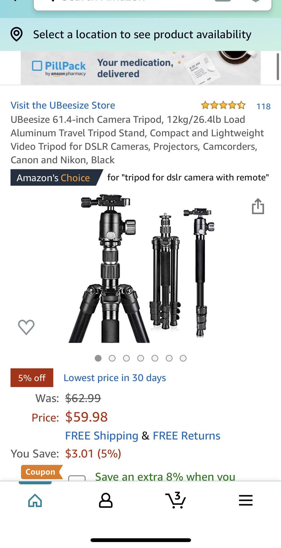 NEW! UBeesize 61.4-inch Camera Tripod, 12kg/26.4lb Load Aluminum Travel Tripod Stand, Compact and Lightweight Video Tripod for DSLR Cameras, Projecto