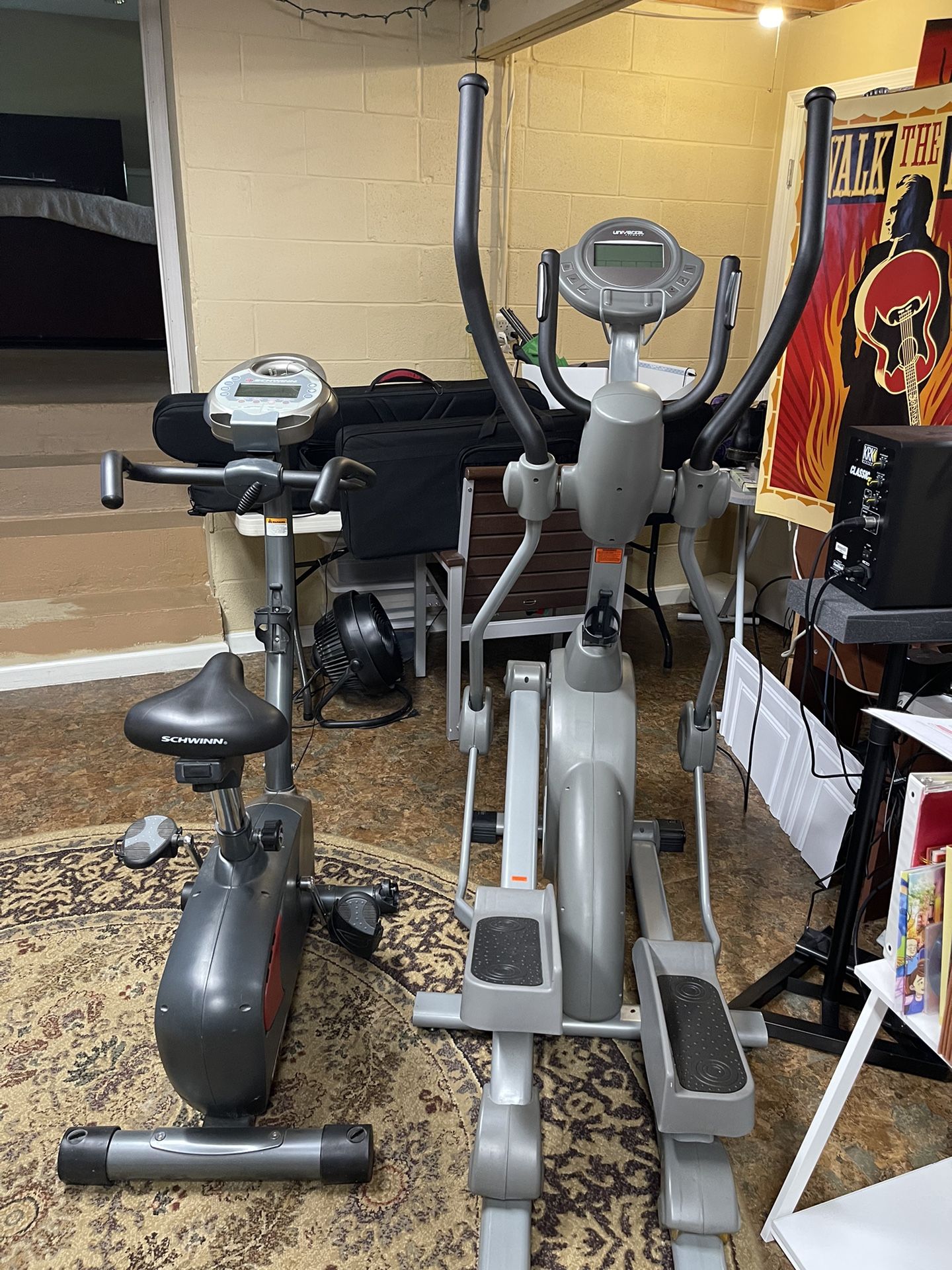 Bike AND Elliptical Machine - Both - Exercise Equipment - 1 Schwinn Upright Bike And 1 Universal Elliptical Fitness Machine
