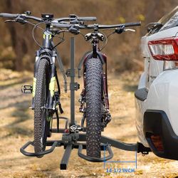 (New) $99 Heavy Duty 2-Bike Rack Wobble Free Tilting Electric Bicycle Carrier, 2-inch Hitch 120lbs Max