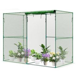 E49 $60  8 x 4 x 6 Ft Plant Protection Grow Tent Flat Roof Crop Cage with 2 Side Netting Zippered Door for Protect Plants, Herbs, Fruits, Green 