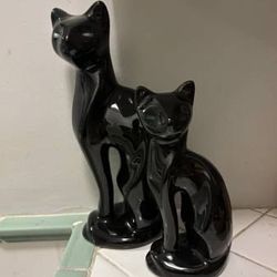 MCM Atomic Vintage Siamese Black Cat Ceramic Figurines
