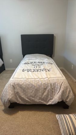 Dark Gray Upholstered Twin Bed Frame with Mattress