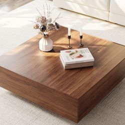39" Square Wood Coffee Table with Storage