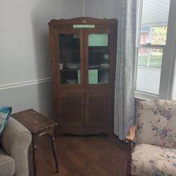 Antique Hardwood Corner Cabinet