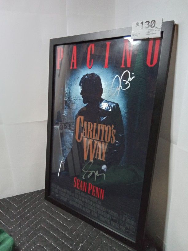 Framed Carlito's Way Universal Pictures Poster Signed By Sean Penn and Al Pacino