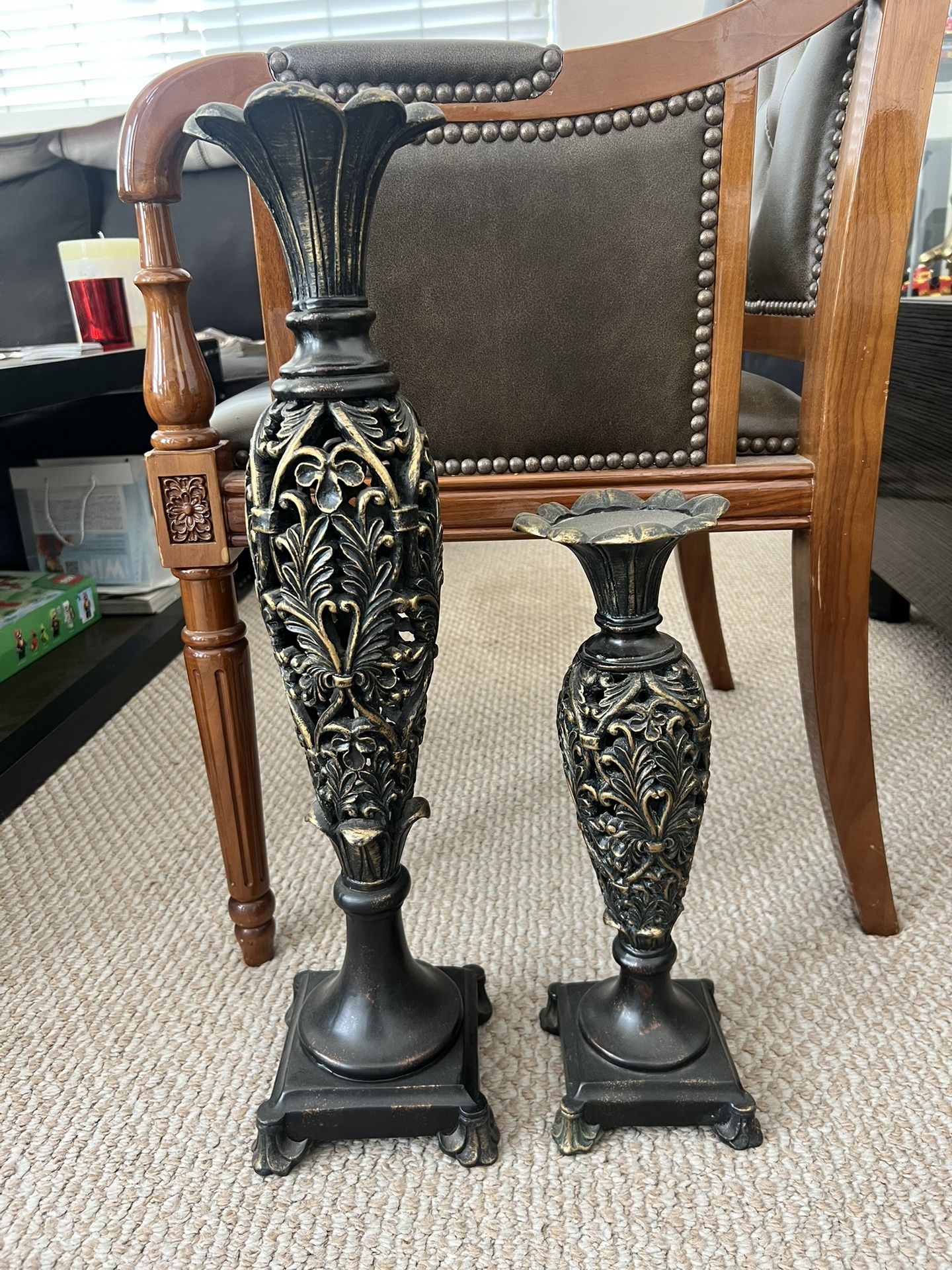 Candle Holders black and gold color , Wood Heavy 