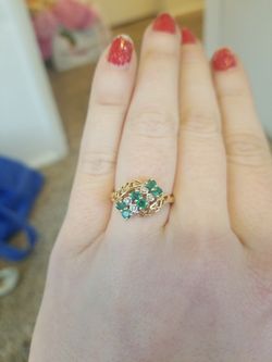 Emerald diamond 14k gold ring