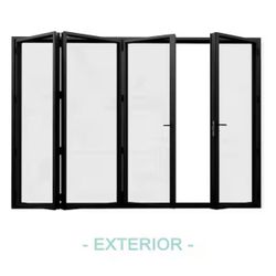 140 in. x 96 in. Left Swing/Outswing Double Tempered Glass Black Aluminum Folding Patio Door (3-folding plus 1-swing