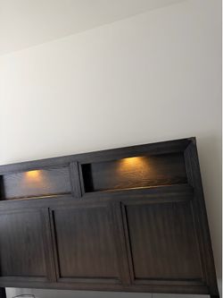 Bed frame like new with doors lights