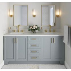 Longshore Tides Freitas 72” Double Bathroom Vanity | Gray | White Quartz Top | Delivery Available