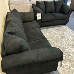 Darcy Black /Navy Blue Sofa And Loveseat Living Room Set 