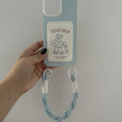 Cute iPhone 13 Pro Max Sky Blue Phone Case with Wrist Strap and Card Holder