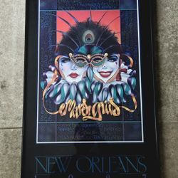 1987 Andrea Mistretta Mardi Gras Poster Framed Vintage Art Illustration