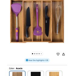 Utoplike Acacia Kitchen Drawer Organizer Expandable, Large Utensils and Cutlery Tray, Adjustable Silverware Divider for Knives Flatware 