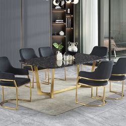 Brand New Glam 7 Piece Dining Set Black + Gold