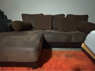 Chocolate Brown Chaise Couch 3 seat faux suede and PU leather