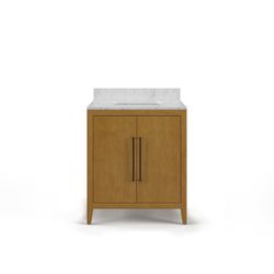 PRESIDENTS DAY SALE - 30" Brown Solid Wood Bathroom Vanity with Marble Top (L)
