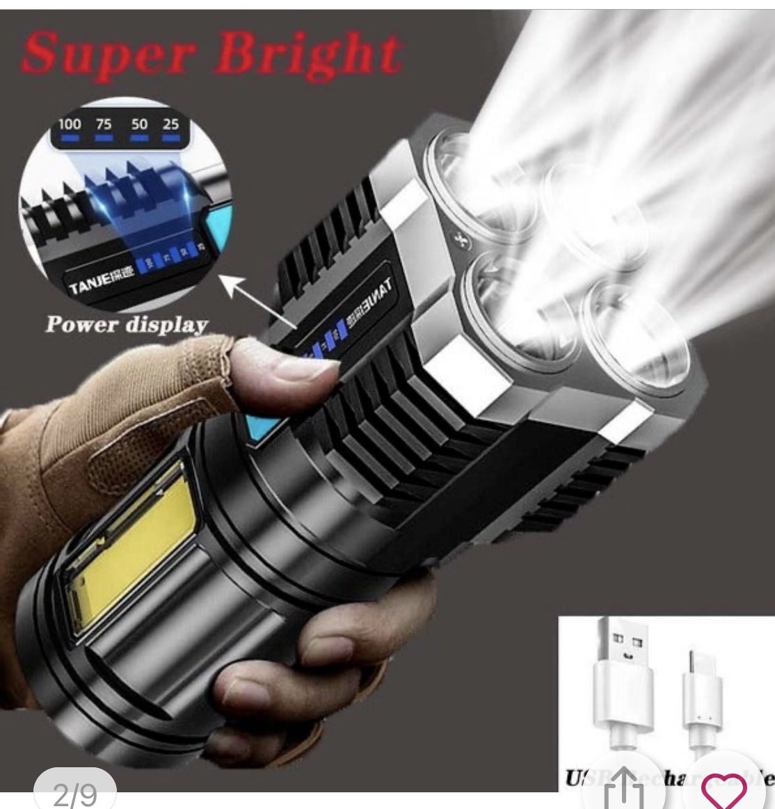 Rechargeable LED flashlight With USB Charging Cable 