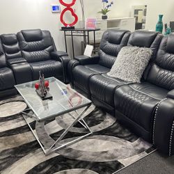 🛋️🛏️SOFA AND LOVESEAT RECLINERS SET CHARCOAL COLOR GEL LEATHER🛋️🛏️