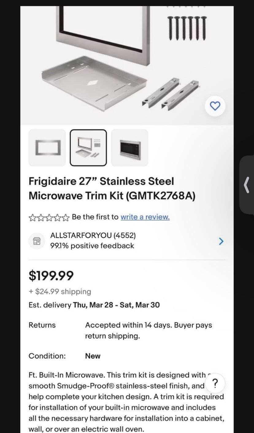 Frigidaire 27” Stainless Steel Microwave TRIM KIT( GMTK2768A)
