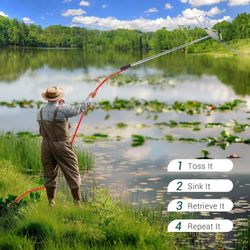 Lake Weed Cutter, 27-41" Aquatic Pond Plant Cutting Tool，Pond Rake with 3 Adjustable Cutting Angles, 30ft Thicker Rope, Sharp Blades Shear Cattail, Re