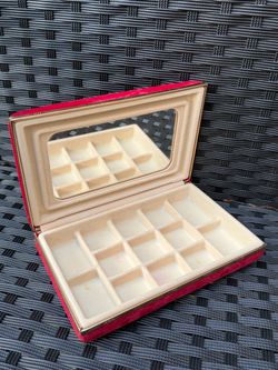 Vintage 1960s Red Velvet Jewelry Box with Mirror – Mid Century Ring Display Case