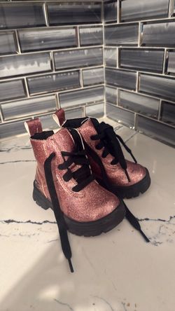 Pink Glitter Lace-Up Combat Boots