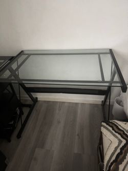X2 Glass Top Desk with Black Metal Frame