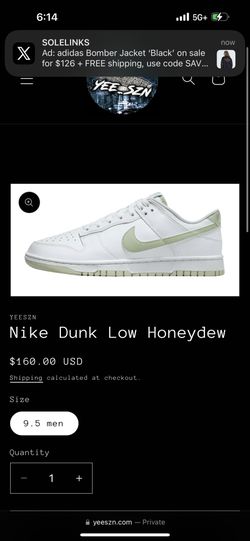 Nike Dunk Low Honeydew Size 9.5 Men’s New