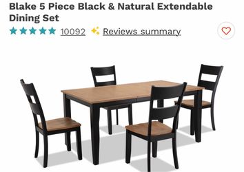 Blake 5-Piece Black & Natural Extendable Dining Set