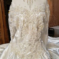 Wedding Gown  White Size 24  With Pearls ,Long Sleeve 