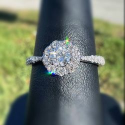 14k White Gold 1CTW Natural Round Diamond Halo Engagement Ring Size 6.5
