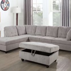 Light Gray Sectional Sofa with Ottoman 