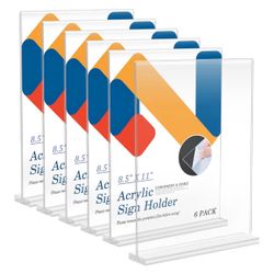 Relx 6 Pack Acrylic Sign Holder display 8.5 x 11, Vertical T Shape Plastic Sign Holder with Base, Double-Sided Clear Tabletop Plexiglass Flyer Stands 