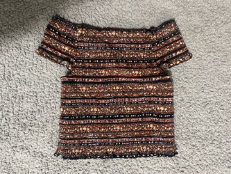 Metallic Striped Off-Shoulder Crop Top