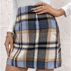 Sold Out! Shein Blue White Plaid Skirt size S