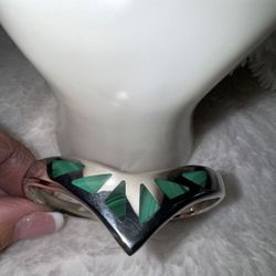 EUC Heavy Estate-Navajo Sterling & Malachite Cuff Bracelet with Hinges  