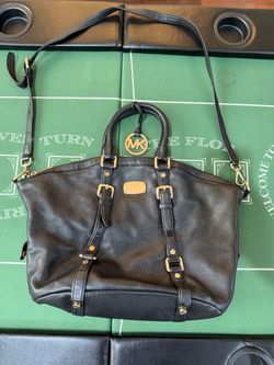 Michael Kors Black Pebbled Leather Satchel Bag w/ Gold Hardware - EUC - 15x15