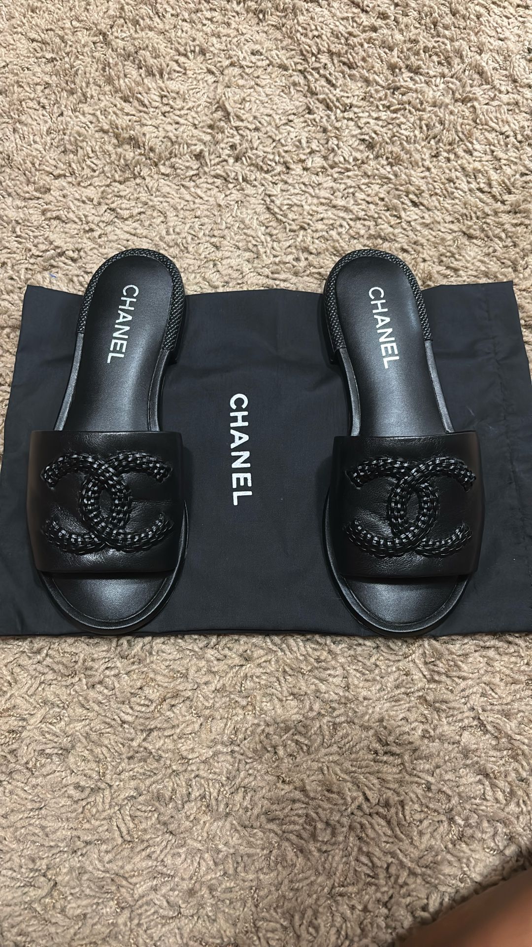 Brand New Worn Only One Time Chanel Black Cc Sandals