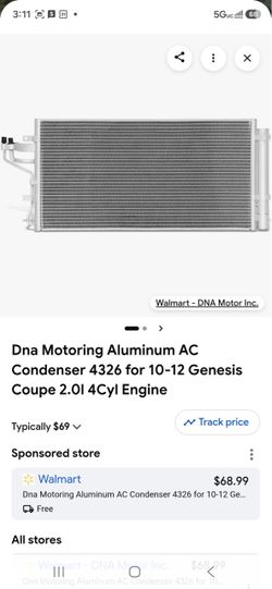 Dna Motoring Aluminum AC Condenser 4326 for 10-12 Genesis Coupe 2.01 4Cyl Engine