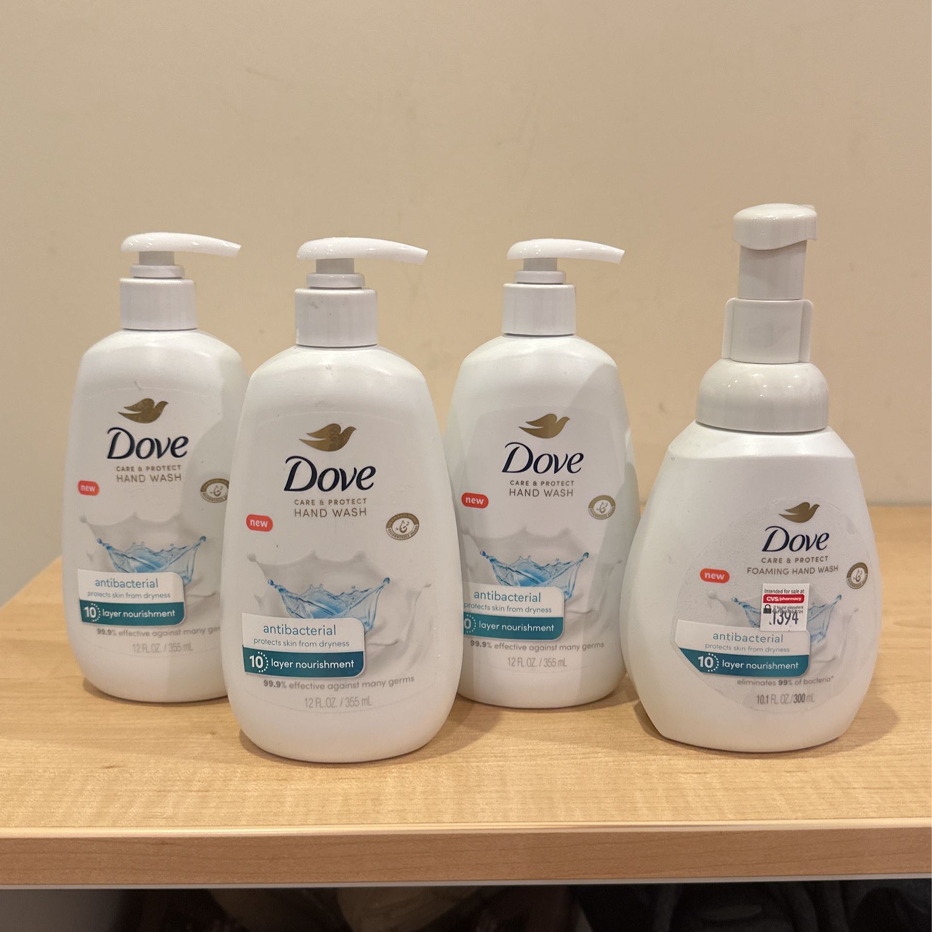 Dove hand wash regular & foaming 10.1-12 oz: $3 each 