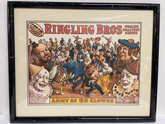 Ringling Brothers Circus Tigers and Clowns Framed Art