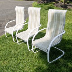 Set of (3) Vintage MCM Patio Sling Outdoor Dining Chairs Spring Back 