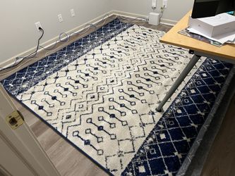 Blue and white rug and rug pad