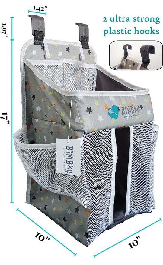 Hanging Diaper Caddy Organizer, Grey, Stacker For Crib, Nursery Storage For Changing Table, Practical And Ideal For Newborn Boy And Girl – 17’’ x 10’’